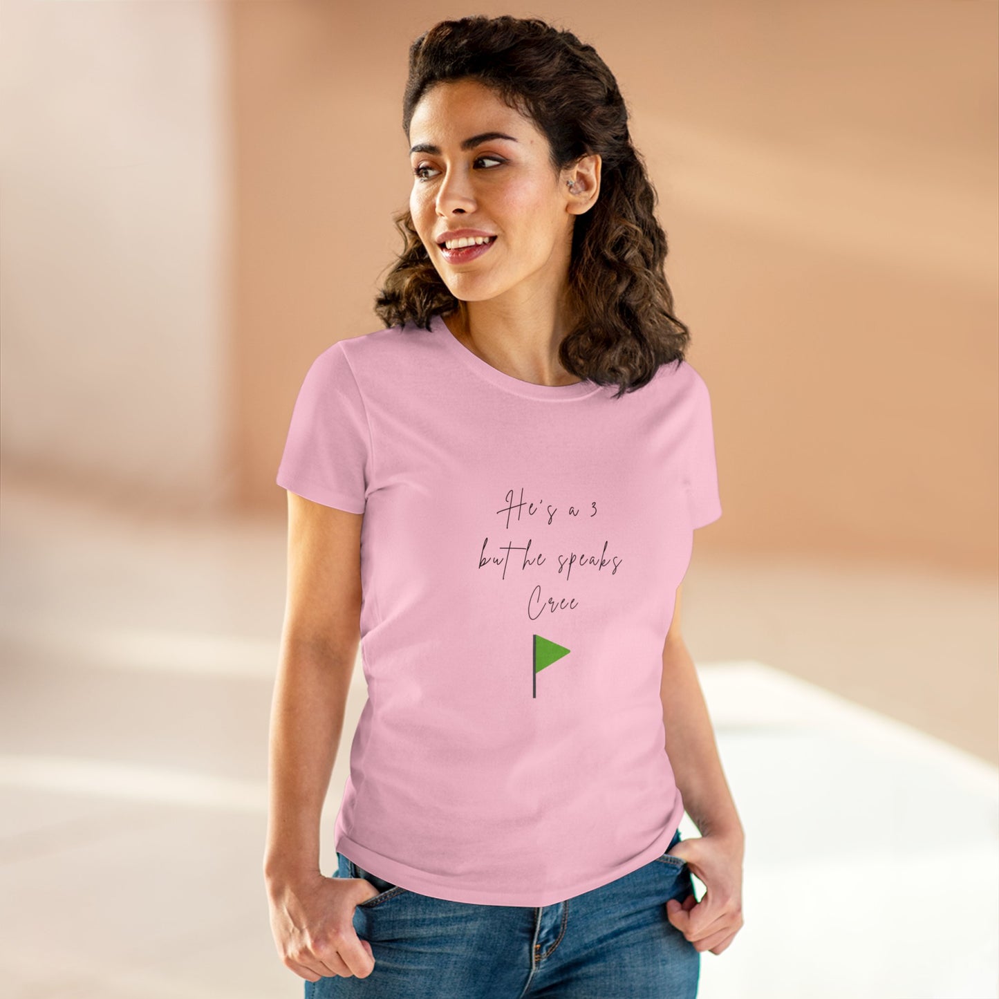 He's a 3 but he speaks Cree - Women's Midweight Cotton Tee